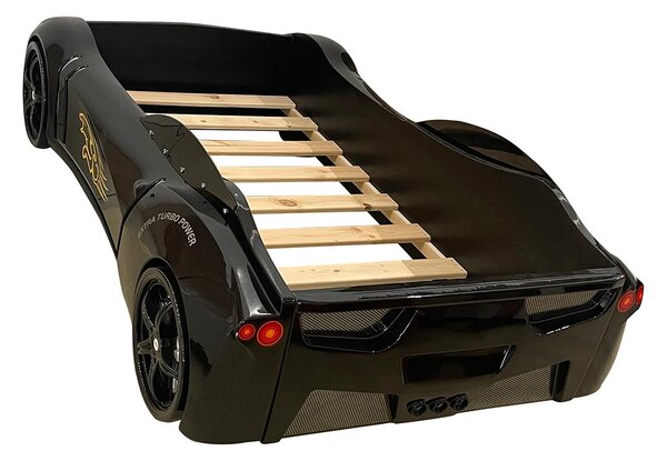 Pat Masinuta Copii cu LED, Corvette, Mobiref, 235 x 135 x 60 cm, Negru