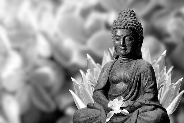 Fototapet Buddha liniștit în alb-negru