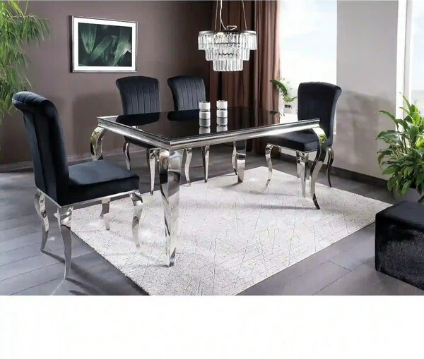 Scaun PRINCE, negru/crom, stofa catifelata/metal, 46x44x100 cm