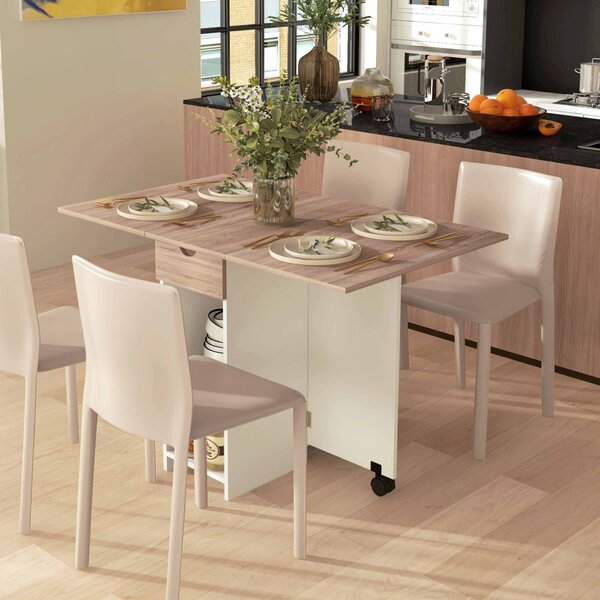 HOMCOM Masă de Dining Pliabilă cu Sertar și Rafturi, Masă Economică cu Extensii pentru Bucătărie, Sufragerie, Living, Stejar | Aosom Romania
