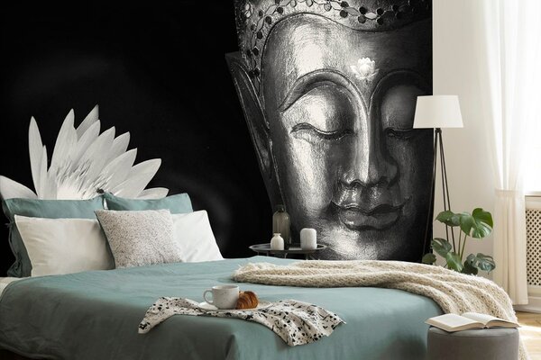 Tapet divinul Buddha în alb-negru