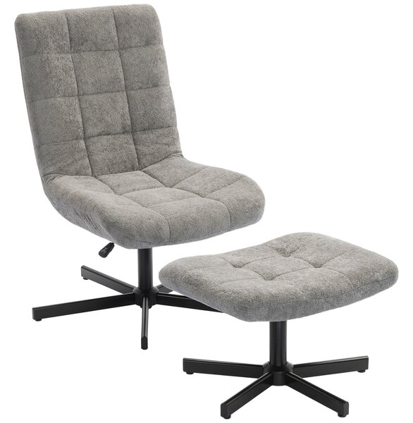 HOMCOM Scaun reclinabil pe 4 niveluri cu otoman separat în efect de catifea, 66x80x93-104 cm, Gri | Aosom Romania