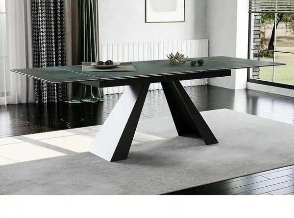 Masa extensibila SALVADORE CERAMIC, turcoaz/negru mat, sticla securiza
