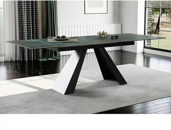 Masa extensibila SALVADORE CERAMIC, turcoaz/negru mat, sticla securiza