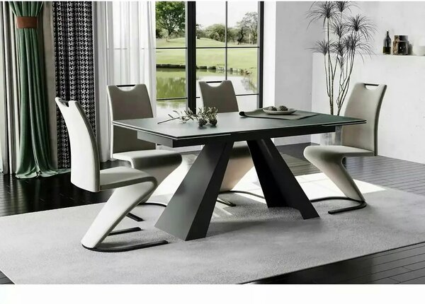 Masa extensibila SALVADORE CERAMIC, turcoaz/negru mat, sticla securiza