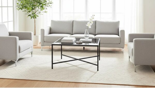 Masuta cafea OSAKA C, negru, sticla securizata/metal, 80x80x50 cm