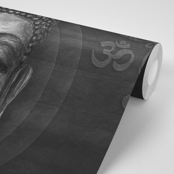 Tapet autoadeziv fața lui Buddha în design alb-negru