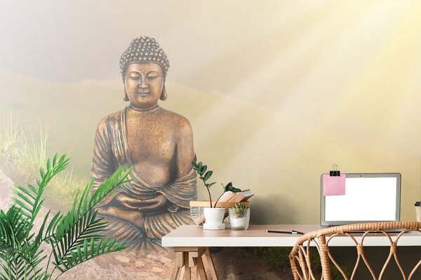Tapet statuia Buddha într-o poziție de meditație