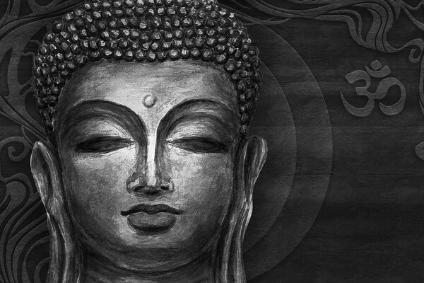 Tapet autoadeziv fața lui Buddha în design alb-negru