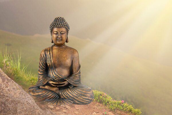 Tapet statuia Buddha într-o poziție de meditație