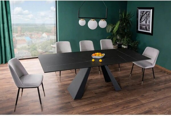 Masa extensibila SALVADORE CERAMIC, negru mat cu efect de marmura, sti