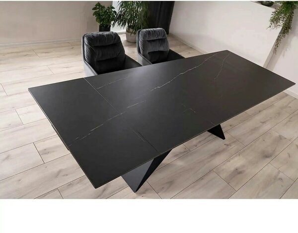 Masa extensibila SALVADORE CERAMIC, negru mat cu efect de marmura, sti