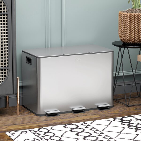 HOMCOM Coș de Gunoi cu 3 Compartimente de 20L, Cu Pedală, Capace cu Închidere Silențioasă, Oțel Inoxidabil și PP, 61,9x36,6x56,7 cm, Argintiu | Aosom Romania