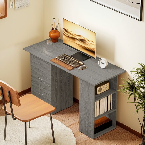 HOMCOM Birou modern cu 3 Sertare si Rafturi in Lemn Alb 120x49x72cm | Aosom Romania