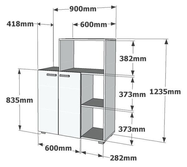 Dulap bucatarie PARS, alb, PAL melaminat, 90x42x124 cm