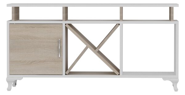 Comoda TV AY, alb/stejar, PAL melaminat, 120x30x54 cm
