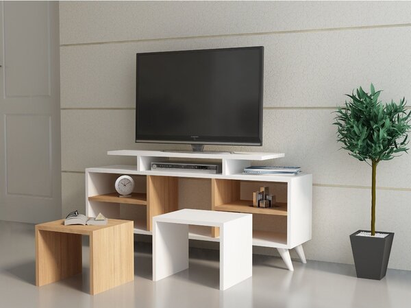 Mobilier living KUTAY, alb/stejar artisan, PAL melaminat, 3 piese, 120