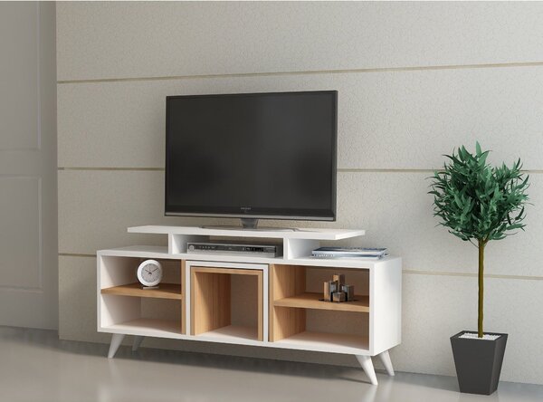 Mobilier living KUTAY, alb/stejar artisan, PAL melaminat, 3 piese, 120