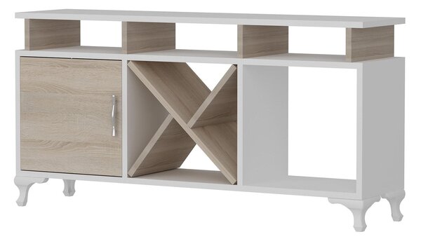 Comoda TV AY, alb/stejar, PAL melaminat, 120x30x54 cm