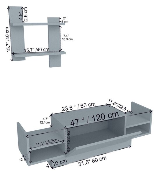 Mobilier living BAHAR, alb, PAL melaminat, 2 piese