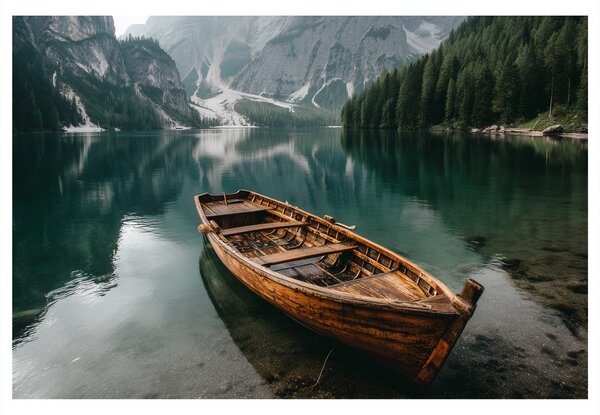 Tablou barcă pe lac montan