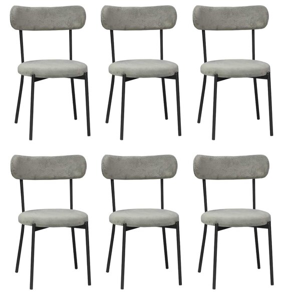 Set 6 Scaune Bucătărie Lana Gri, tapițate cu stofă boucle, picioare metalice negre, 83×53×43 cm