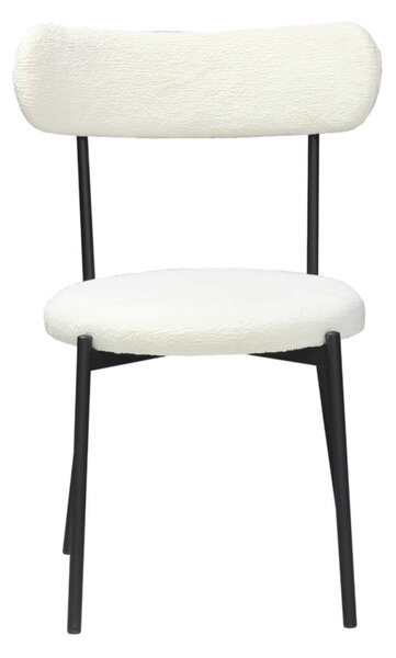 Scaun Bucătărie Lana Alb, tapițat cu stofă boucle, picioare metalice negre, 83×53×43 cm