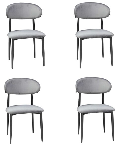 Set 4 Scaune Bucătărie Olivia Gri, Tapițate cu Stofă Tip In, Picioare Metalice Negre, 86×51×48 cm