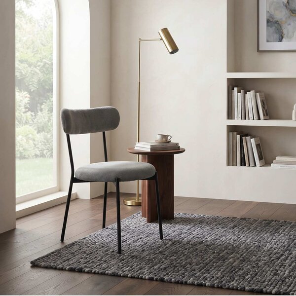 Scaun Bucătărie Lana Gri, tapițat cu stofă boucle, picioare metalice negre, 83×53×43 cm