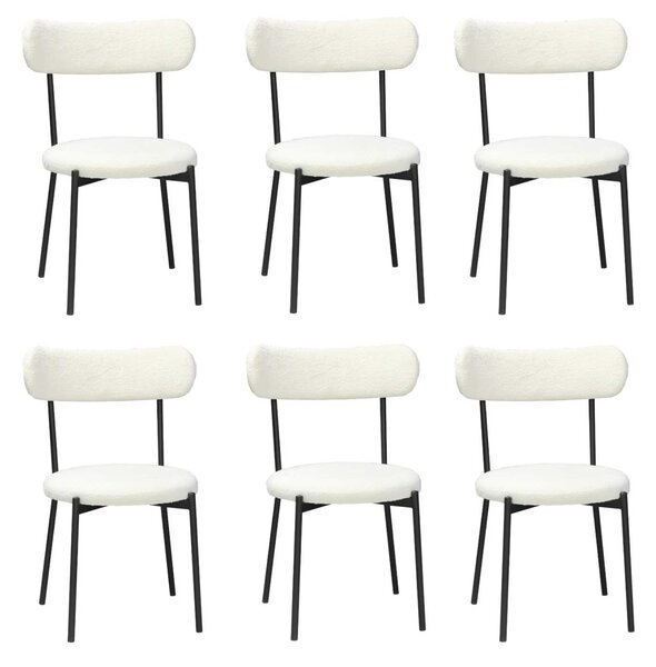 Set 6 Scaune Bucătărie Lana Alb, tapițate cu stofă boucle, picioare metalice negre, 83×53×43 cm