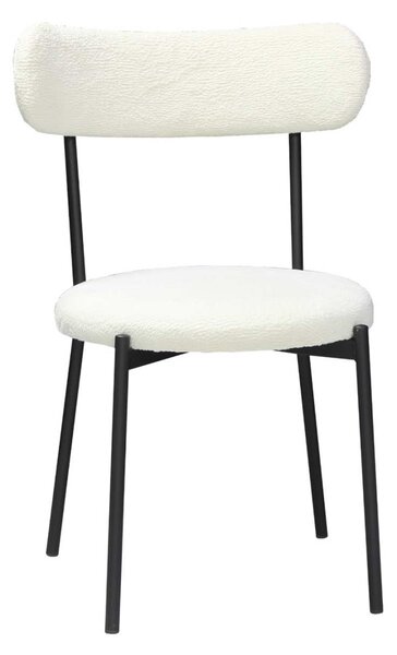 Scaun Bucătărie Lana Alb, tapițat cu stofă boucle, picioare metalice negre, 83×53×43 cm