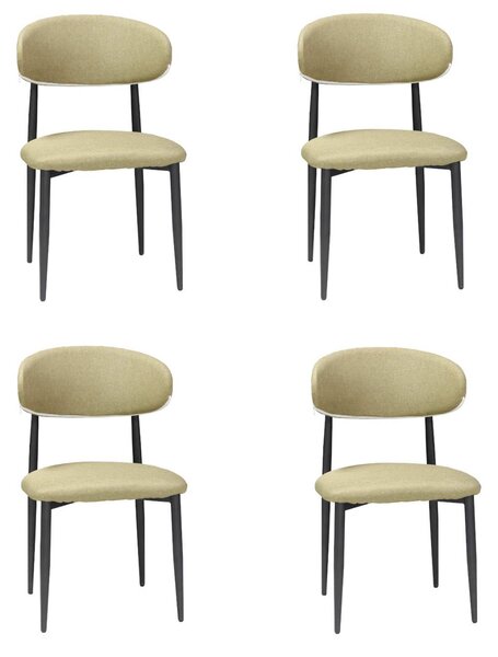 Set 4 Scaune Bucătărie Olivia Kaki, Tapițate cu Stofă Tip In, Picioare Metalice Negre, 86×51×48 cm