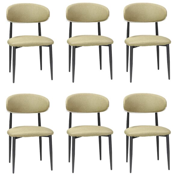 Set 6 Scaune Bucătărie Olivia Kaki, Tapițate cu Stofă Tip In, Picioare Metalice Negre, 86×51×48 cm