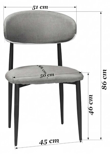 Scaun Bucătărie Olivia Gri, Tapițat cu Stofă Tip In, Picioare Metalice Negre, 86×51×48 cm