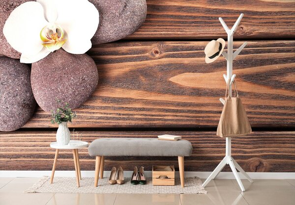 Fototapet pietre wellness pe lemn