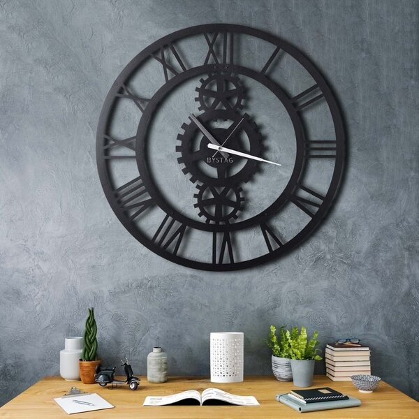 Ceas de perete Gear XL, negru, metal, 70x70 cm