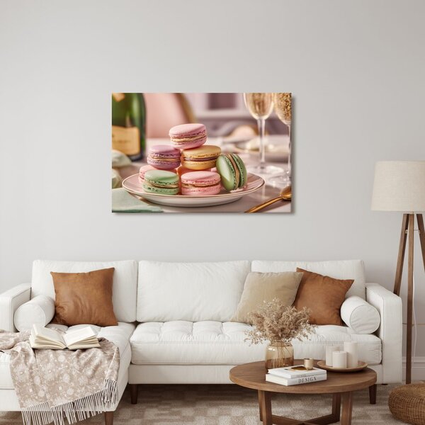 Tablou macarons pastel pe farfurie