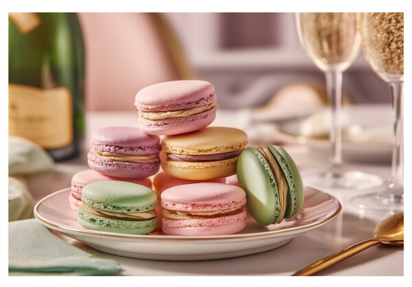 Tablou macarons pastel pe farfurie