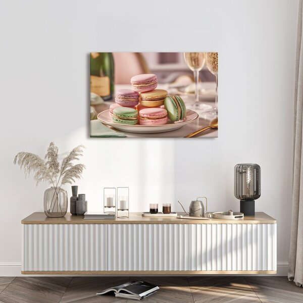Tablou macarons pastel pe farfurie