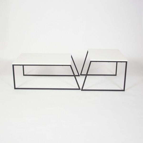 Set 2 masute cafea 855DTE2915, alb/negru, PAL melaminat/metal