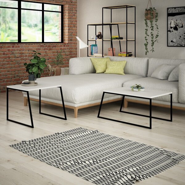 Set 2 masute cafea 855DTE2915, alb/negru, PAL melaminat/metal