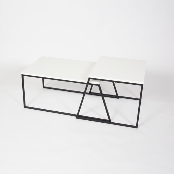 Set 2 masute cafea 855DTE2915, alb/negru, PAL melaminat/metal