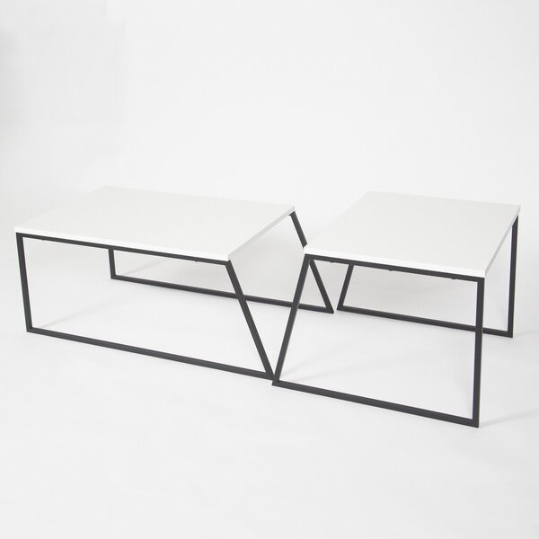 Set 2 masute cafea 855DTE2915, alb/negru, PAL melaminat/metal