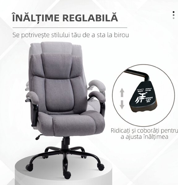 Vinsetto Scaun de birou ergonomic din material tip in, 220 kg, rotativ, reglabil pe înălțime, gri deschis | Aosom Romania