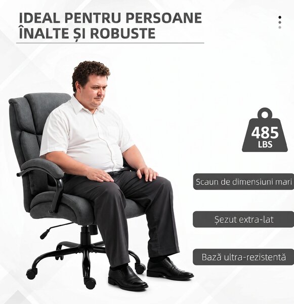 Vinsetto Scaun de birou ergonomic din material tip in, 220 kg, rotativ, reglabil pe înălțime, gri deschis | Aosom Romania