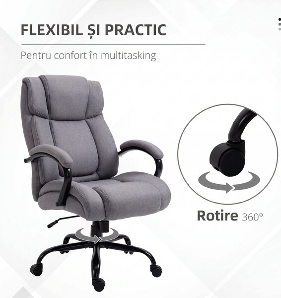 Vinsetto Scaun de birou ergonomic din material tip in, 220 kg, rotativ, reglabil pe înălțime, gri deschis | Aosom Romania