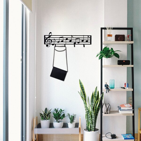 Cuier NOTE, negru, metal, 60x19 cm