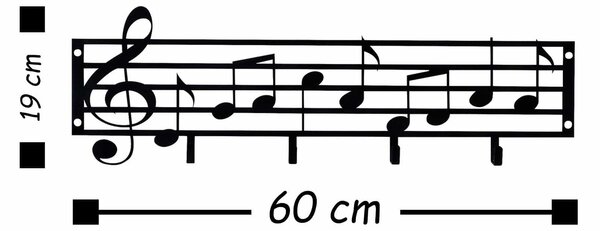 Cuier NOTE, negru, metal, 60x19 cm