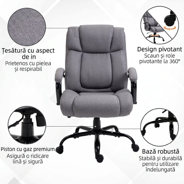 Vinsetto Scaun de birou ergonomic din material tip in, 220 kg, rotativ, reglabil pe înălțime, gri deschis | Aosom Romania