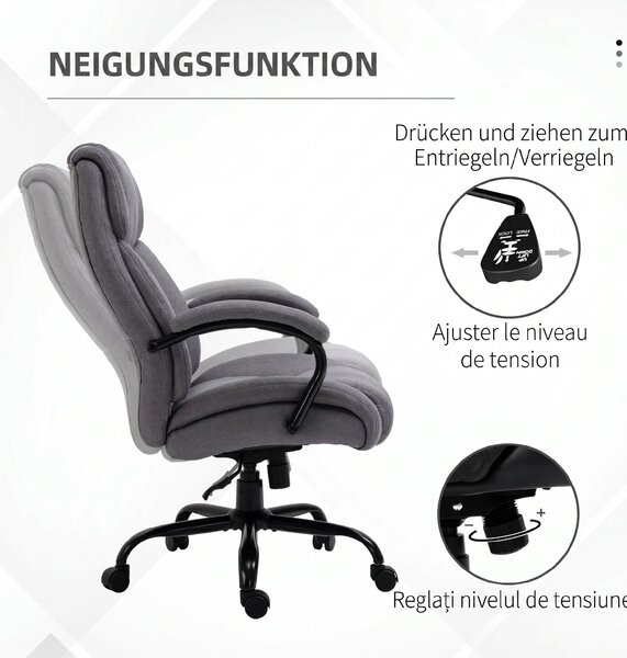 Vinsetto Scaun de birou ergonomic din material tip in, 220 kg, rotativ, reglabil pe înălțime, gri deschis | Aosom Romania